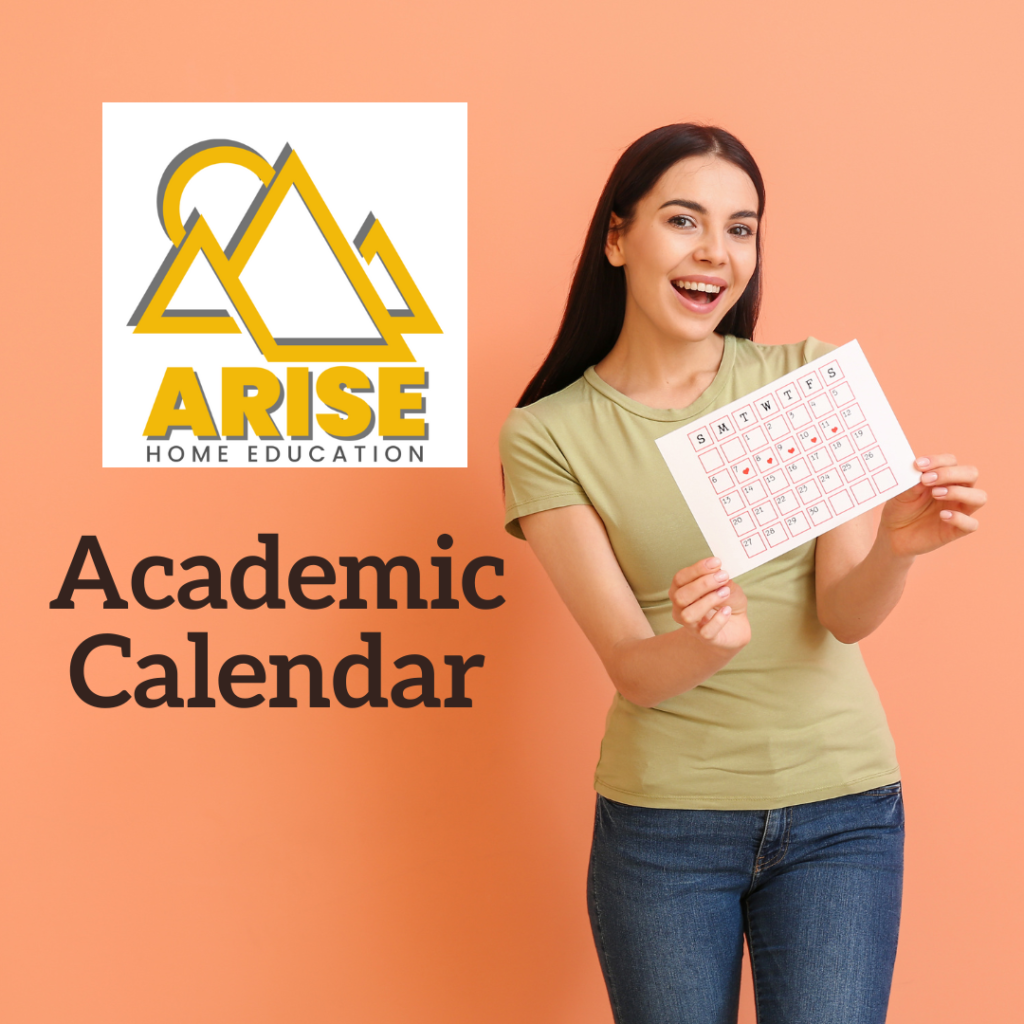 image of female holding academic calendar for sedond semester classes at AriseHomeEducation.com 