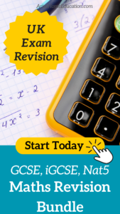 image of high school maths and calculator with text overlay. Maths revision bundle for GCSE, iGCSE & Nat5 at AriseHomeEducation.com.