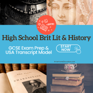 collage image of items representing british history and literature at AriseHomeEducation.com