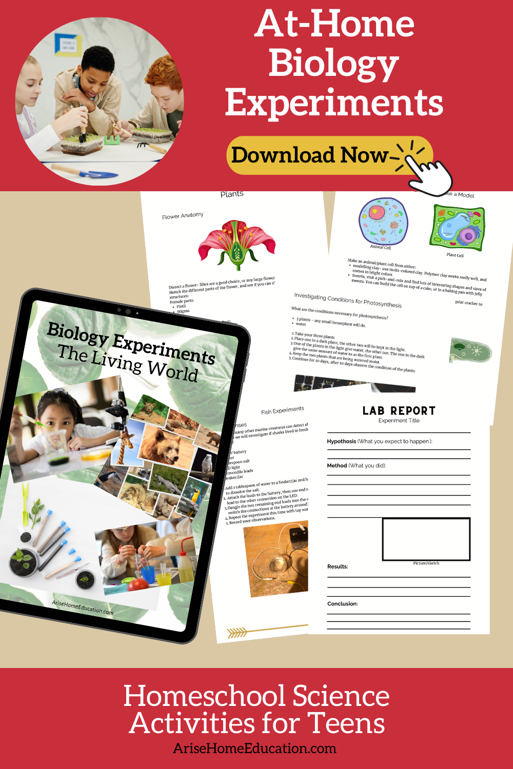 image of Science Experiments for High School Biology printable from AriseHomeEducation.com