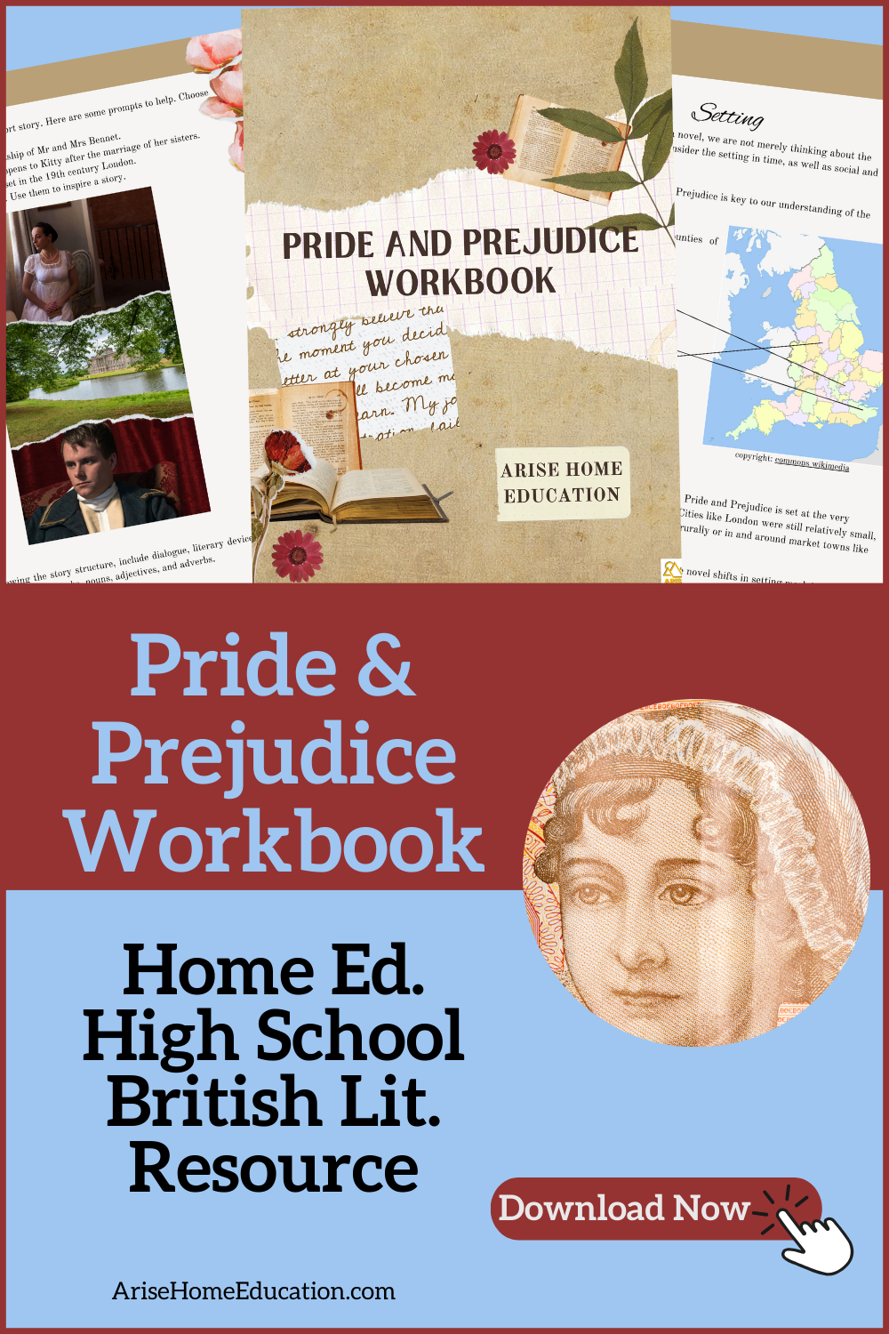 collage image of Pride & Prejudice Literature Study Workbook by AriseHomeEducation.com