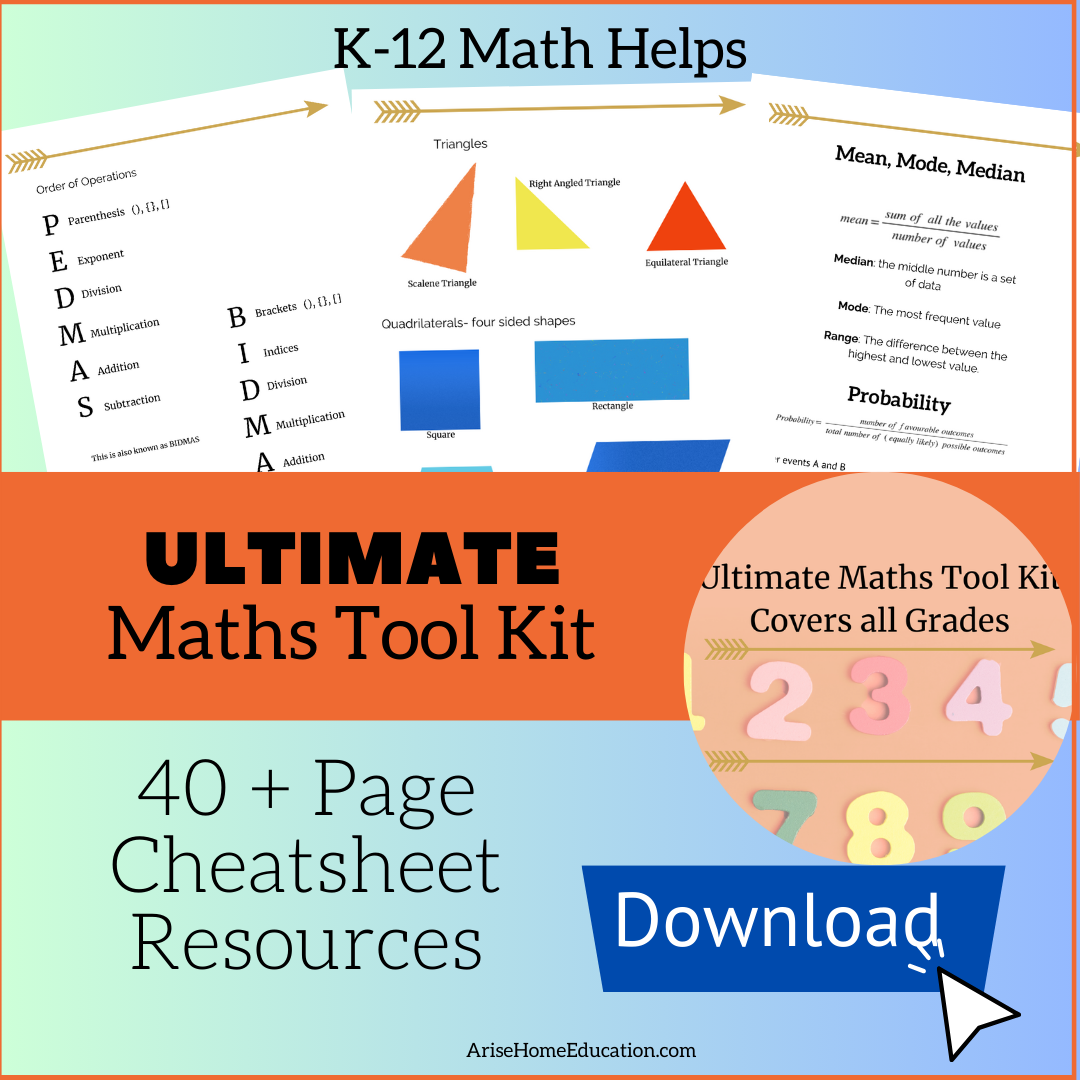 image of Ultimate Maths Tool Kit and Math Facts Chart Pnntable from AriseHomeEducation.com