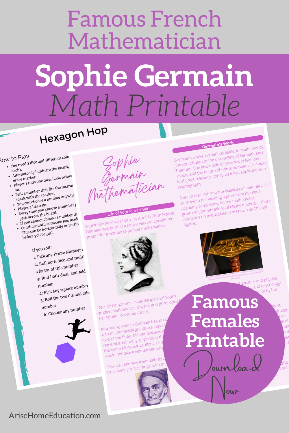 image of Sophie Germain Math Printable at AriseHomeEducation.com