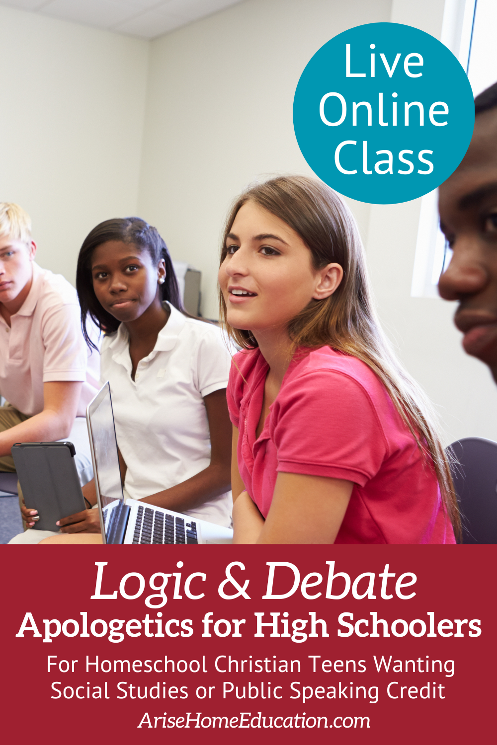 image of students iwth laptops studying Logic and Debate High School Apologetics a live onlie class at AriseHomeEducation.com