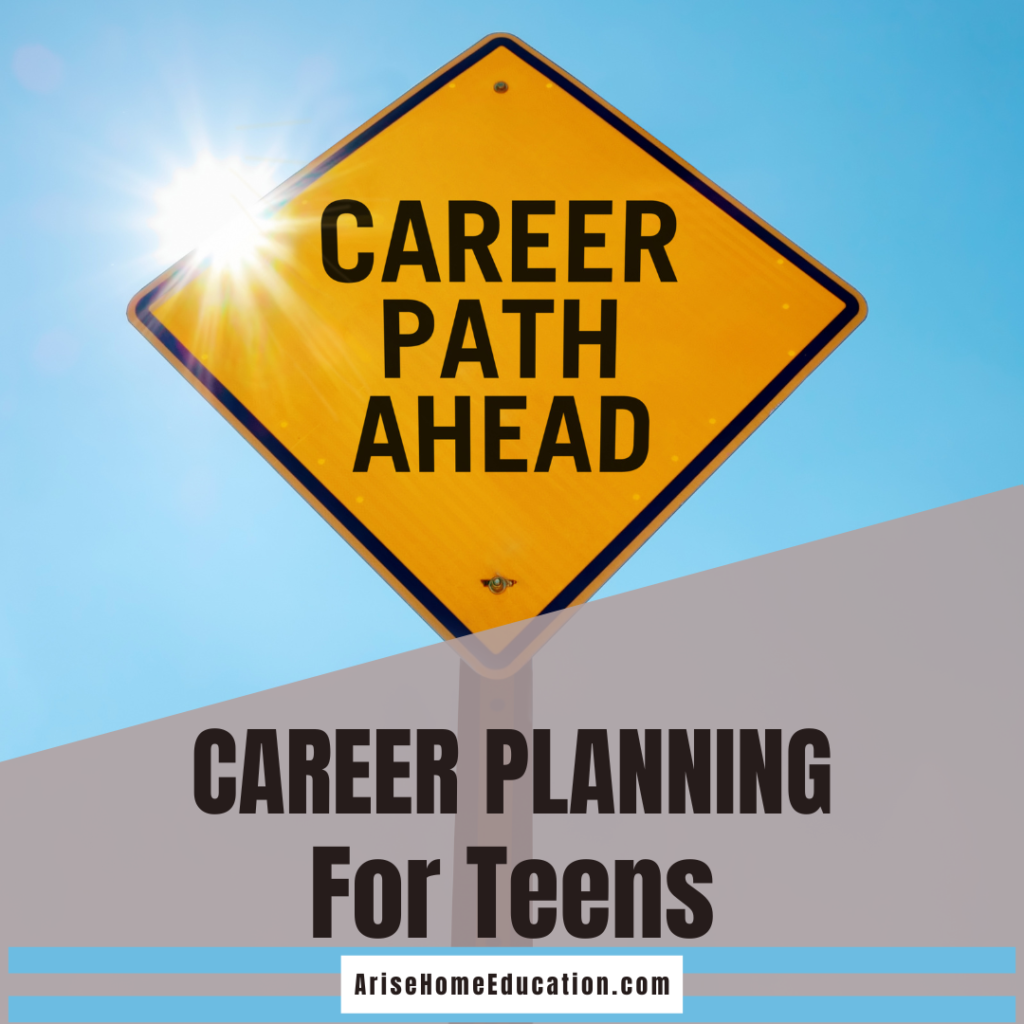 image of road sign with text overlay Fun Career Planning Activities for High School Students from AriseHomeEducation.com