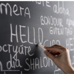 image of differnt world languages on chalk board.