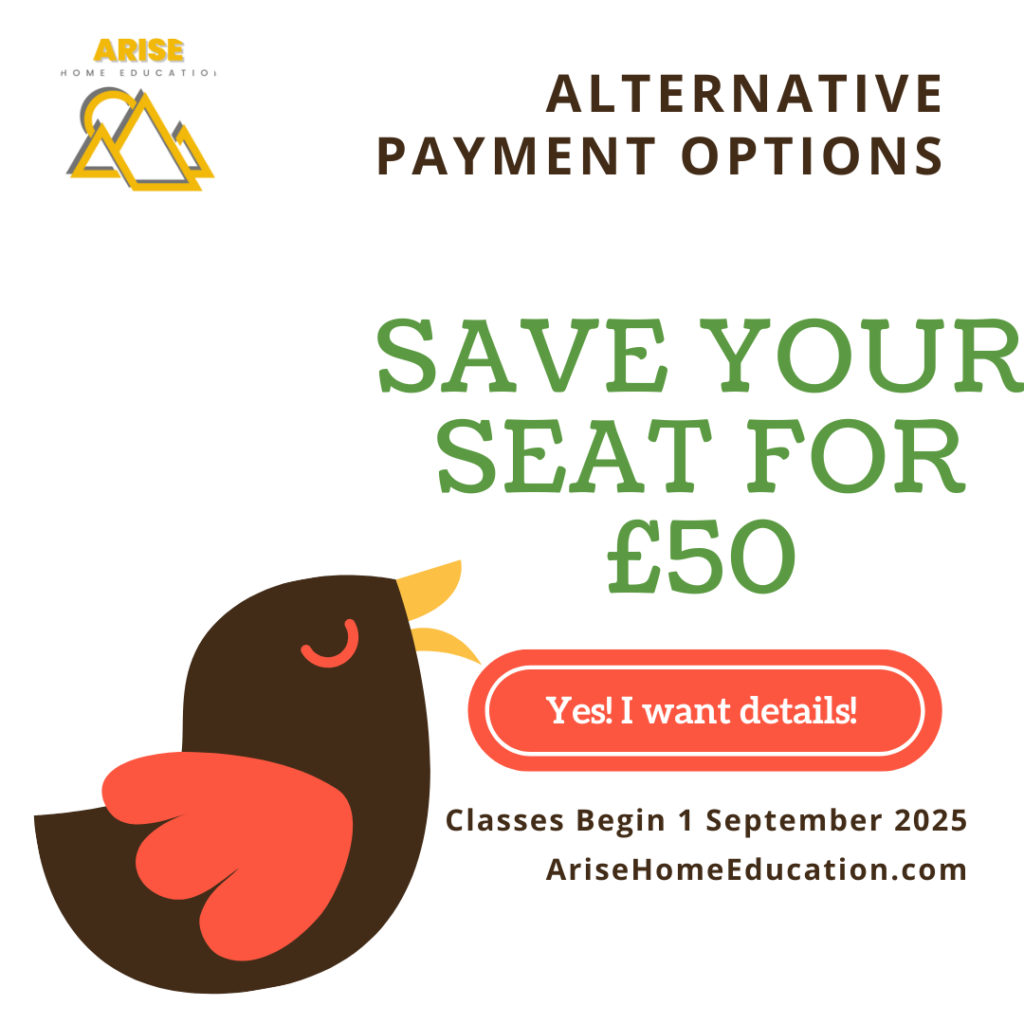 Alternative Payment Options Image announcing options for 2025-26 at AriseHomeEducation.com