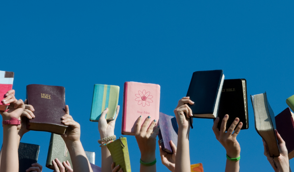 image of different bibles used on online Chrisitian home education