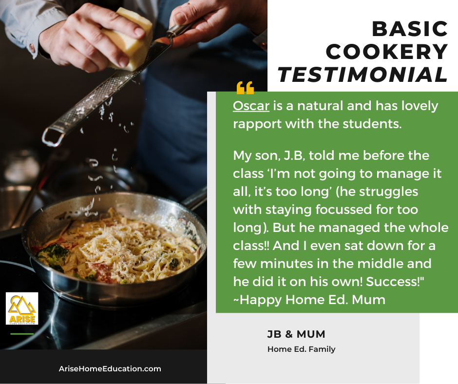 image of Basic Home Cookery testimonial for live online cooking class at AriseHomeEducation.com
