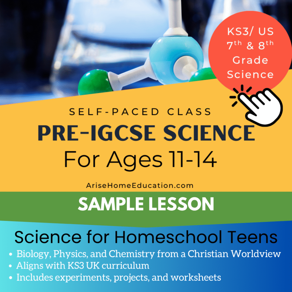 image of pre-iGCSE general science sample lesson for biology, cheistry and physics at AriseHomeEducation.com