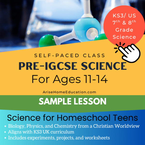 image of pre-iGCSE general science sample lesson for biology, cheistry and physics at AriseHomeEducation.com