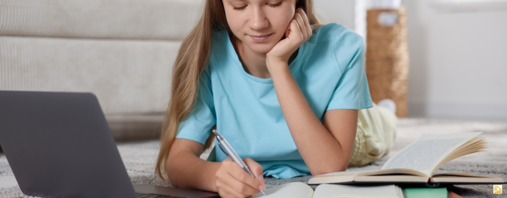 image of homeschool girl using Study Skills for Teens for exam prep from AriseHomeEducation.com