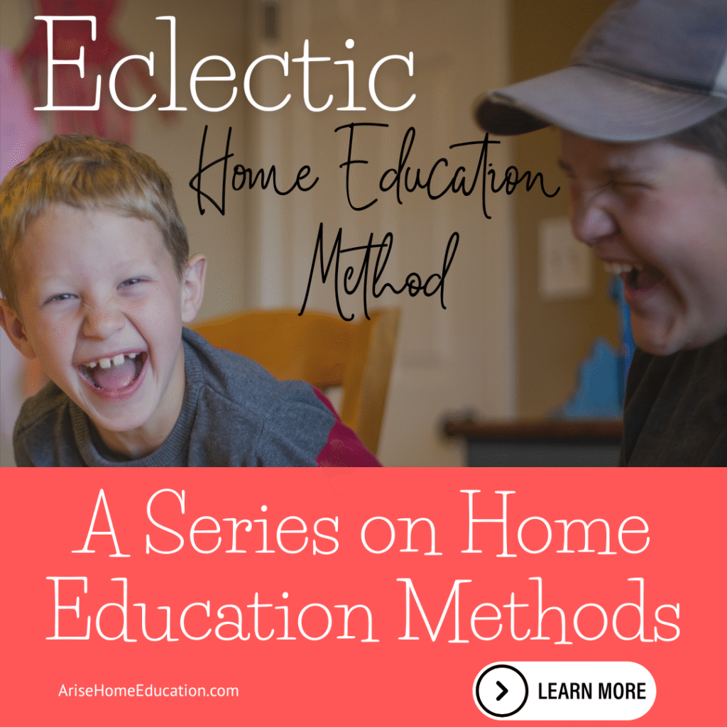 image of family laughing while learning with the Eclectic Home Education Method from AriseHomeEducation.com