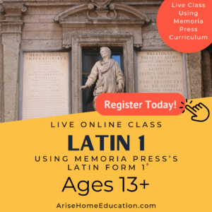 image of Latin 1 course at AriseHomeEducation.com using Latin Form 1 from Memoria Press