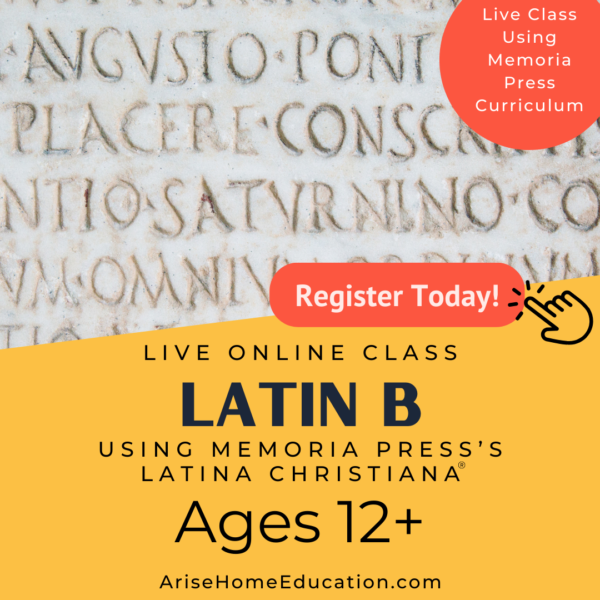 image of Latin B course at AriseHomeEducation.com for students aged 12+ using Memoria Press