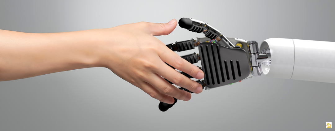 image of human and robot shaking hands. for article at AriseHomeEducation.com about High School Writing with Integrity