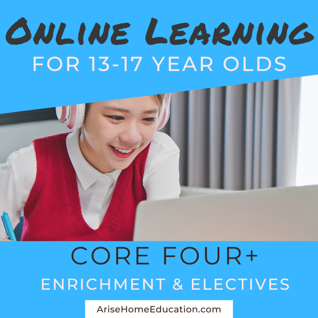 image of Core 4 for teens, including subjects like high school English language at Arise Home Education