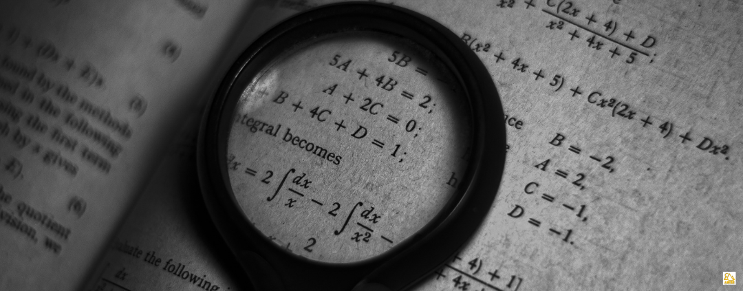 image of algebra problems and magnifying glass from AriseHomeEducation.com representing A closer look at God and Mathematics in Christian Home Education