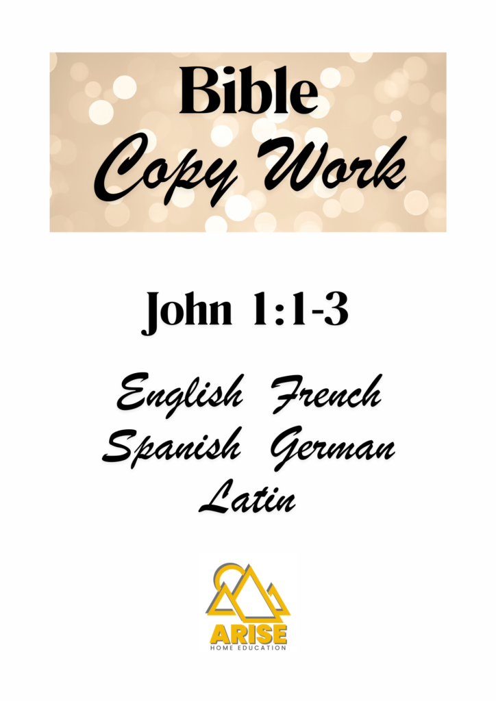 image of title page of Bible Copywork John 1 at Arise Home Education