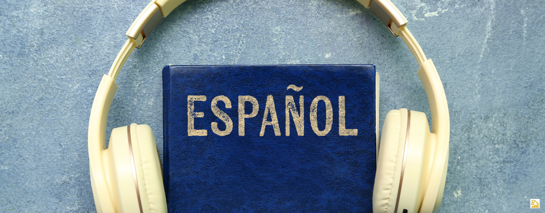 image of Spanish book with headphones for Spanish for home educated teens at AriseHomeEducation.com