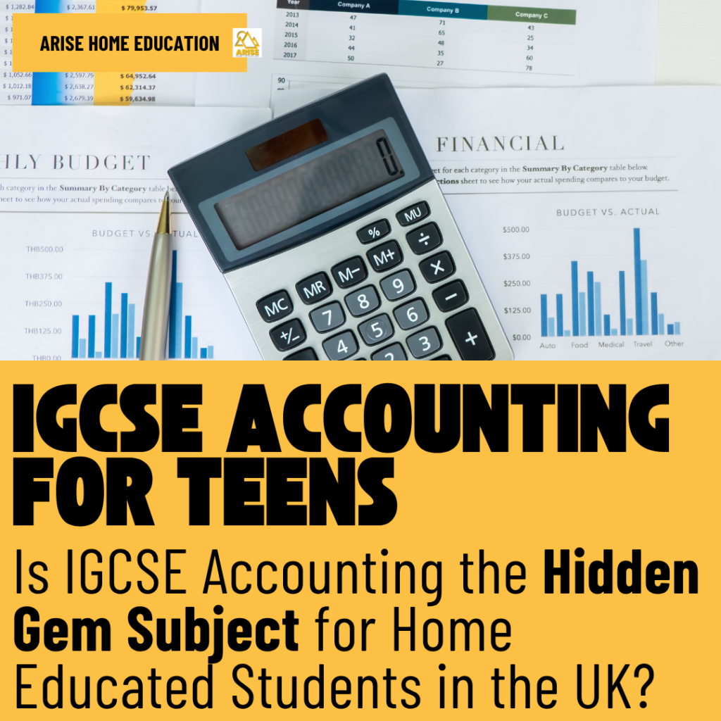 image of calculator and spreadsheets for iGCSE Accounting for Home Educated Students in the UK at AriseHomeEducation.com