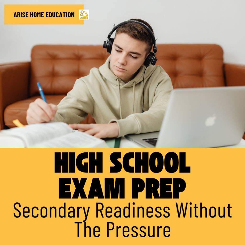 image of teen boy with computer and books, Preparing for GCSE Exams | Secondary readiness without the pressure at AriseHomeEducation.com