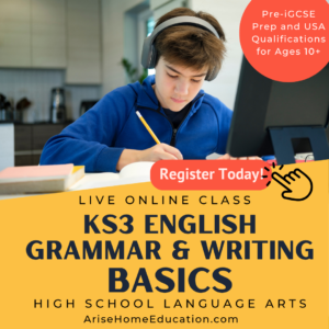 image of student writing in KS3 Grammar & Writing Basics for students aged 10+ at AriseHomeEducation.com