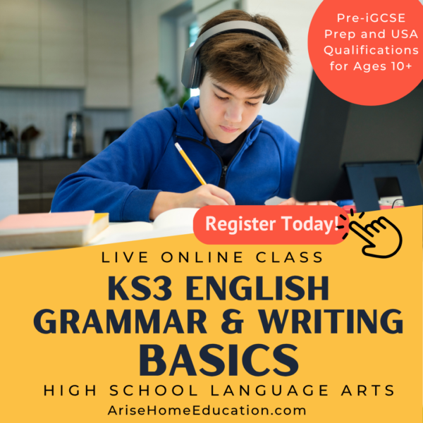 image of student writing in KS3 Grammar & Writing Basics for students aged 10+ at AriseHomeEducation.com